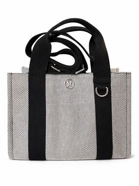 lululemon athletica Black and White Woven Canvas Tote with Black Straps